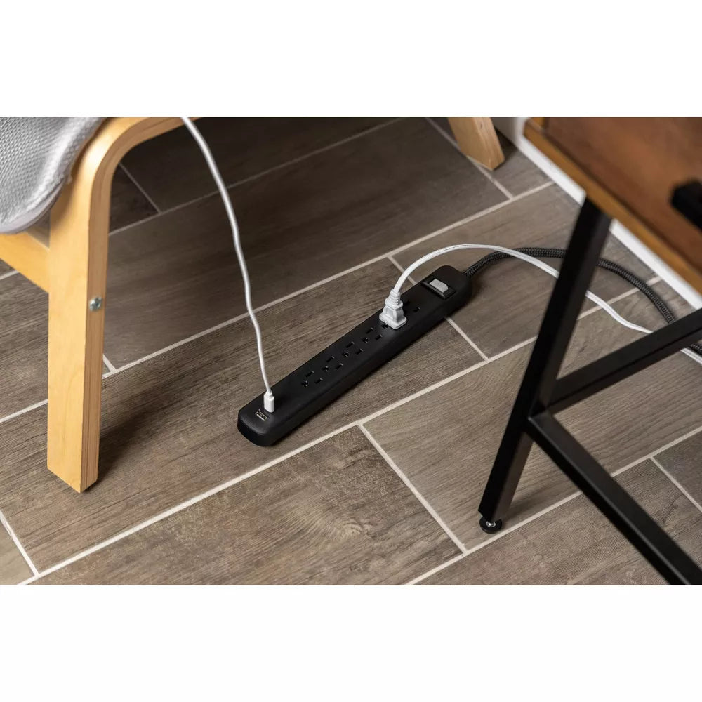 6-Outlet Power Strip with USB-A & USB-C Ports, 6ft Braided Power Cord