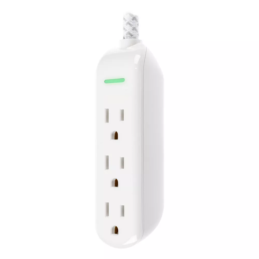 3-Outlet Surge Protected Power Strip with 8ft Braided Extension Cord