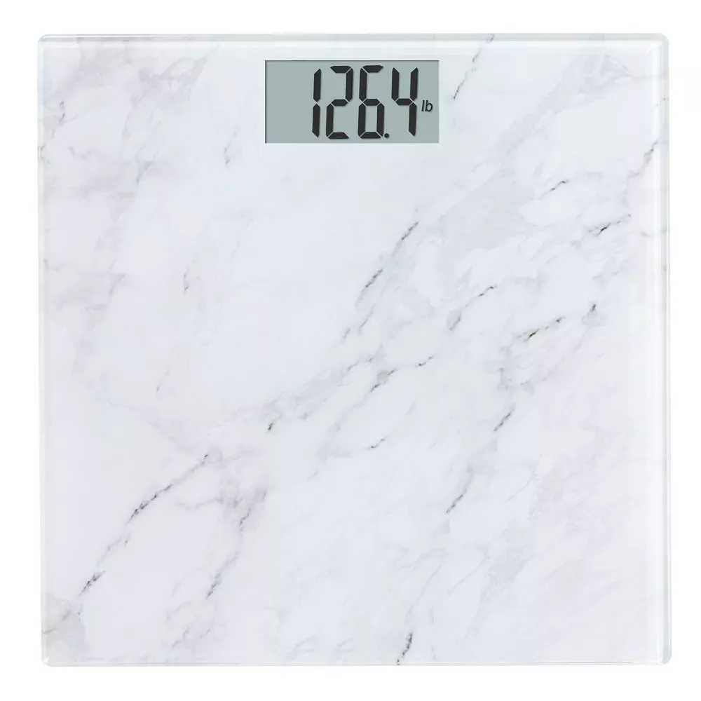 White Marble Pattern Tempered Glass Digital Bathroom Scale